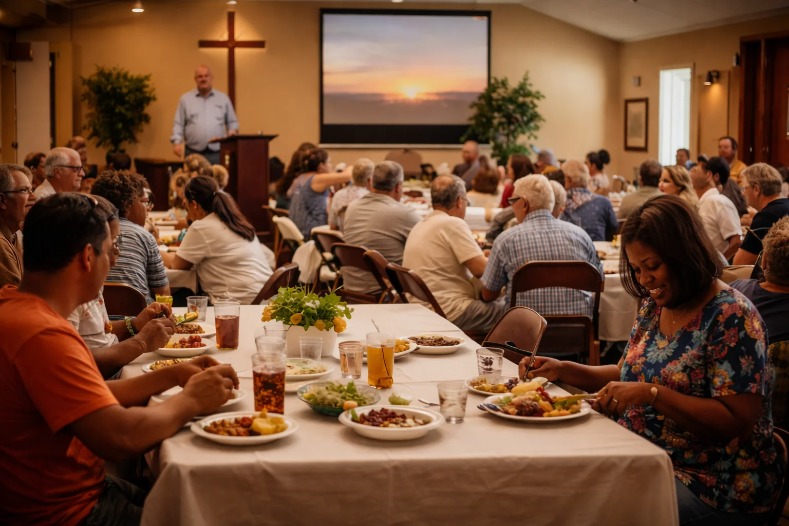 Church fellowship meal with BBQ catering