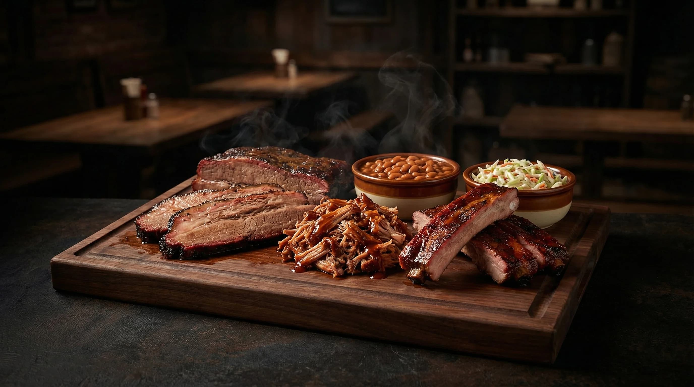 Slow-smoked BBQ spread fresh off the pit